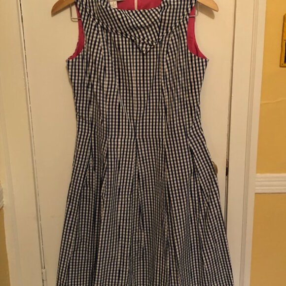 Sara Campbell Navy/White Check Pleated Dress; NWOT; Size 4; Excellent Condition - Picture 1 of 12